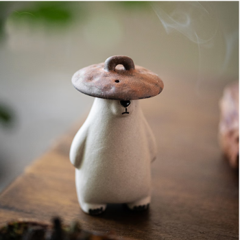 致年华 茶宠 紫砂茶宠摆件白段泥创意可爱小熊茶玩壶盖托 DE