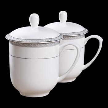 陶相惠陶瓷茶杯带碟办公杯会议杯水杯带盖喝茶杯会务杯骨瓷茶杯两只装