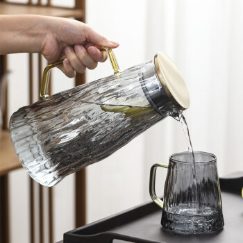 SUSHI CERAMICS高硼硅玻璃大容量冷水壶果汁壶泡茶壶凉水杯玻璃杯树纹灰一壶四杯