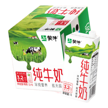 蒙牛全脂纯牛奶1L*6盒 家庭共享 每100ml含3.2g蛋白质