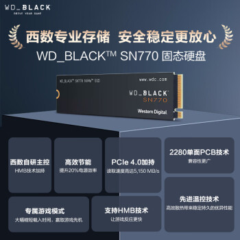 西部数据（WD）2TB大容量 SSD固态硬盘 M.2接口 SN770 PCIe4.0 2280 NVMe AI电脑配件 笔记本电脑游戏硬盘