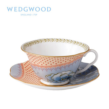 WEDGWOOD威基伍德 花间舞蝶杯碟套装-蓝色 220ml骨瓷欧式精致下午茶咖啡具