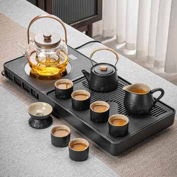 原和粗陶功夫茶具烧水壶一体全自动蒸煮茶壶茶盘套装泡茶高档茶台茶桌