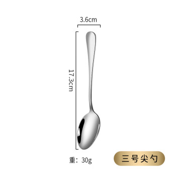 华造佰佳 WJH403不锈钢餐具西式甜品咖啡勺吃饭勺子【3号尖勺】30支起售