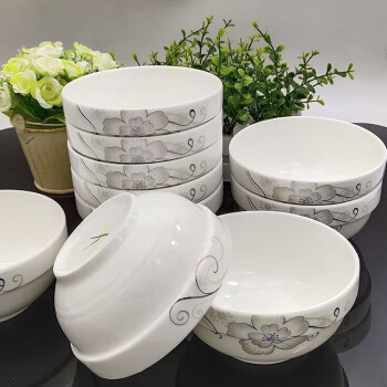 NHZHIW 瓷碗中式白瓷碗家用米饭碗喝汤碗面碗套装10只装