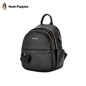 暇步士（Hush Puppies）双肩包包女包牛皮纯色休闲简约大容量旅行包书包女 黑色