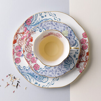 WEDGWOOD威基伍德花间舞蝶杯碟套装 蓝粉色220ml骨瓷欧式精致下午茶咖啡具