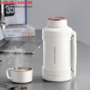 摩飞电器（Morphyrichards）电热水杯 1L大容量不锈钢真空保温瓶 便携式户外旅行电热水壶 MR6061 椰奶白