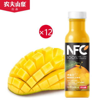 农夫山泉NFC系列300ml*12瓶芒果混合汁 100%鲜果冷压榨果汁饮料【冷藏型】