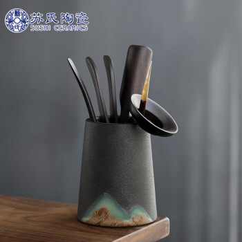 苏氏陶瓷（SUSHI CERAMICS）茶具配件茶道手绘彩画六君子 实木茶夹杯夹