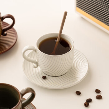 骏十七 MY复古拿铁咖啡杯碟勺套装高颜值陶瓷杯子设计感小众水杯早餐杯