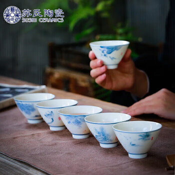 苏氏陶瓷（SUSHI CERAMICS）功夫茶杯手绘山水花草陶瓷斗笠杯个人杯薄胎主人杯