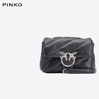 PINKO女包链条包羊皮燕子包小号泡芙枕头包 黑色