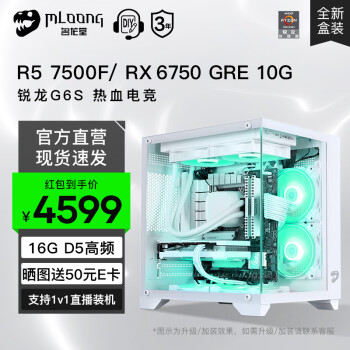  名龙堂AMD锐龙R5 7500F/RX6750 GRE/4060Ti显卡组装电脑电竞游戏台式组装机组装主机整机全套设计渲染 豪华版R5 7500F/RX6750GRE 10G 单主机