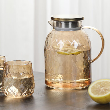 SUSHI CERAMICS高硼硅玻璃大容量冷水壶果汁壶凉水杯玻璃杯菱形壶金色一壶四杯