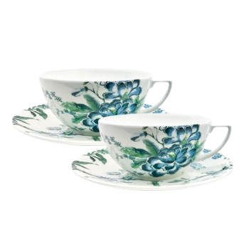 WEDGWOOD威基伍德 翠玉凤凰2杯2碟 白色 中国风骨瓷 欧式双人下午茶咖啡具