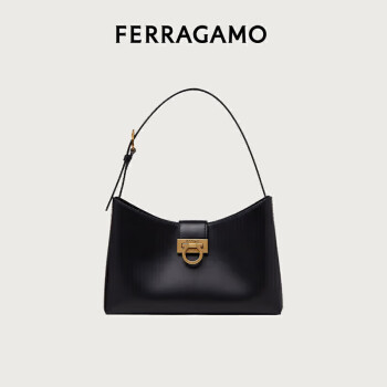 菲拉格慕(Ferragamo)   女士黑色牛皮革肩包 0745035 礼物 送女友