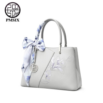 PmSix母亲节礼物包包女包大气妈妈包大容量实用斜挎手提包刺绣牛皮包