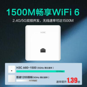 H3CMini A60-1500 WiFi6面板AP 1500M双频千兆 别墅酒店商用WiFi全覆盖 大功率