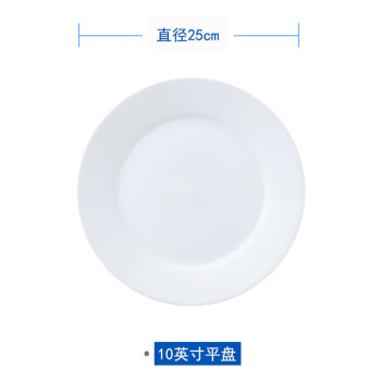 扬格陶瓷盘子商用纯白色浅盘圆形饭店酒店餐具 10英寸平盘直径25cm