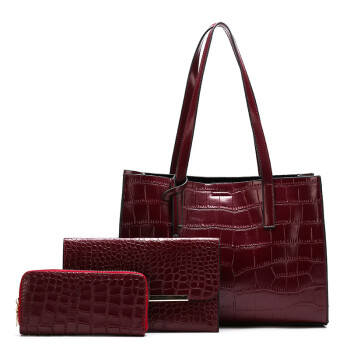 dante时尚欧美国际范手提包包三件套子母包包 酒红色