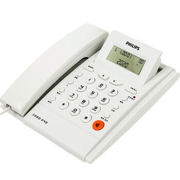 飞利浦（PHILIPS）办公家用电话机 来电显示 免电池 固定电话 CORD042有绳电话-白色