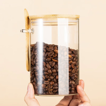 逸居客（YIJUKE）【带勺】高硼硅玻璃咖啡豆存储罐密封罐咖啡粉罐便携大容量茶叶罐