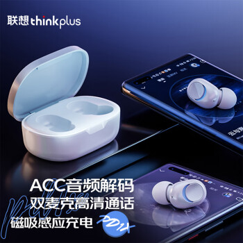 ThinkPlus联想 真无线蓝牙耳机 入耳式 重低音运动超长待机 适用于苹果华为oppo小米 PD1X白色