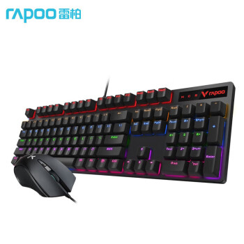 雷柏（Rapoo）V500PRO+V20S键鼠套装 黑轴 有线机械键盘 鼠标键盘 104键混光键盘 办公键鼠套装 黑色