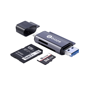 毕亚兹 Type-C/USB3.0高速读卡器 SD/TF内存卡读卡器多合一手机电脑平板OTG无人机行车记录仪单反相机A19