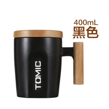 特美刻（TOMIC）TCL1329 陶瓷杯子 木手柄咖啡杯马克杯办公水杯牛奶杯 黑色400ml