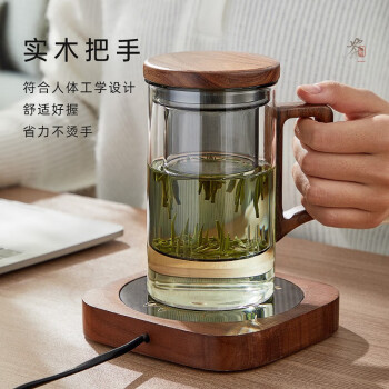原初格物玻璃杯茶水分离杯过滤办公室泡茶杯加厚耐高温喝水杯木把茶道杯