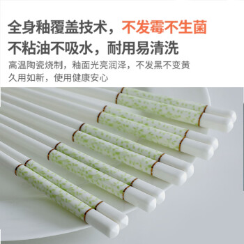 华青格金边绿藤陶瓷筷子5双礼盒装 食品级白瓷餐具防霉抗菌餐具套装