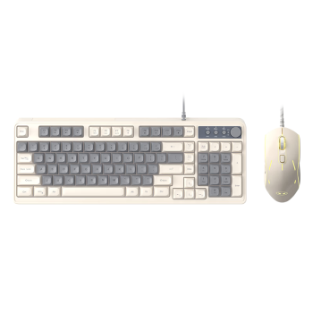 MageGee GK980 游戏办公键鼠套装 98键机械手感键盘 RGB背光拼装混搭键盘 台式笔记本电脑键盘鼠标 米黄灰