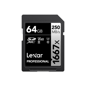 雷克沙（Lexar）64GB SD存储卡 U3 V60 4K数码相机内存卡 读250MB/s 写120MB/s 双排金手指（1667x Pro）