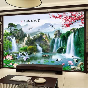 【好货优选】壁画高山流水电视背景墙山水画壁纸5d立体客厅大气8d影视