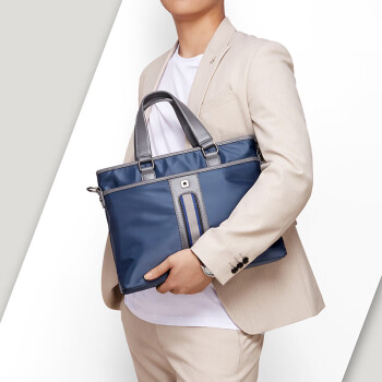 蔻一（Cnoles）男士休闲公文包潮流电脑包横款手提包时尚男包单肩斜挎包大容量 蓝色