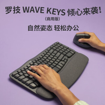 罗技（Logitech）WAVE KEYS 人体工学键盘 无线蓝牙键盘 配备软垫掌托 - 石墨黑（商用版）