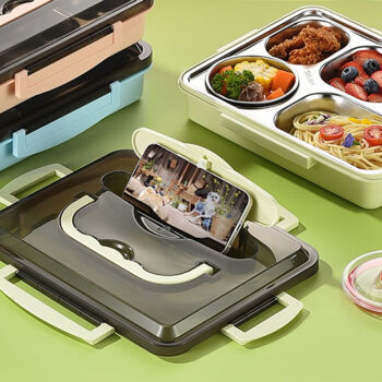 HUKID不锈钢饭盒学生食堂便捷保温便当盒 大容量分格餐盒