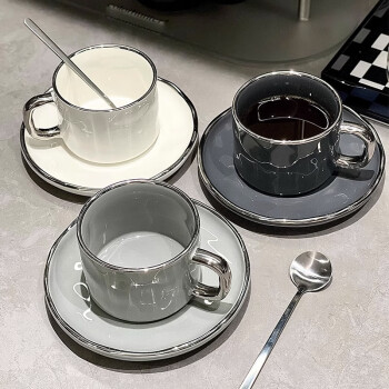古莜轻奢咖啡杯子高档欧式下午茶咖啡杯套装高颜值拉花杯碟拿铁杯白色