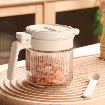 格娜斯玻璃调料罐密封防潮厨房调料盒器皿调味瓶控量装盐罐子带勺单只