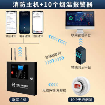 戎胜达 商用无线远程智能联网系统 智慧主机+10个烟温探测器+1个信号扩大器