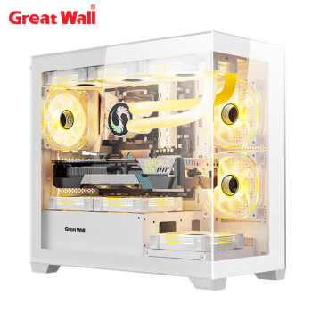 长城（Great Wall）视界S3M白色透视海景房机箱/双面钢化玻璃/MATX主板/USB3.0/360水冷位/9风扇位/支持4090/防尘网