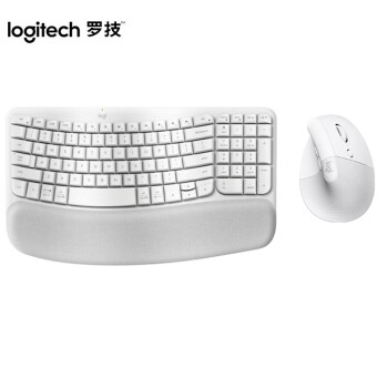 罗技（Logitech）人体工学键盘 无线蓝牙键盘办公ipad键盘自带掌托倾角支架 Wave Keys+Lift【白色键鼠套装】