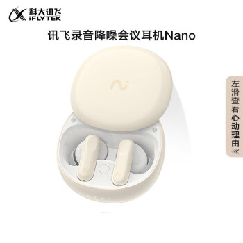 科大讯飞录音降噪会议耳机Nano 皓月白 无线蓝牙耳机 主动降噪 同传听译 录音转文字翻译 苹果华为通用