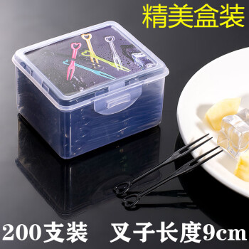 金娘子（JINNIANGZI）水果叉子一次性塑料蛋糕叉商用果插 （精美盒装）黑色200支一盒