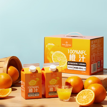 1号会员店100%NFC橙汁 非浓缩还原 果汁饮料 进口橙子压榨 礼盒装  468ml*6