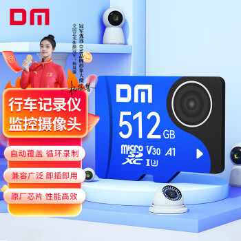 DM大迈 512GB TF（MicroSD）存储卡 蓝卡 V30行车记录仪专用监控摄像头内存卡适用小米360凌度盯盯拍