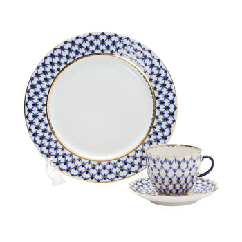 俄皇茶具钴蓝网纹系列 欧式下午茶陶瓷高颜值瓷器 一杯二碟