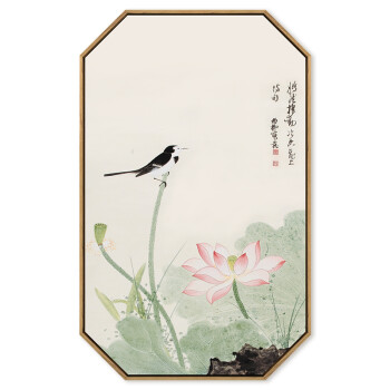 新中式客厅装饰画玄关沙发背景墙挂画荷花工笔画禅意壁画茶室国画新品